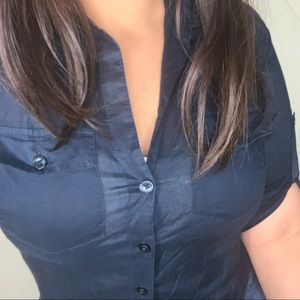 Button Down Navy Blue Short Sleeve